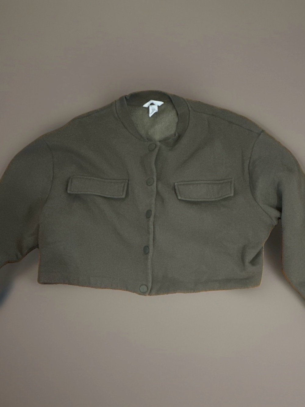 Women's Cropped Button Sweatshirt Jacket - Olive